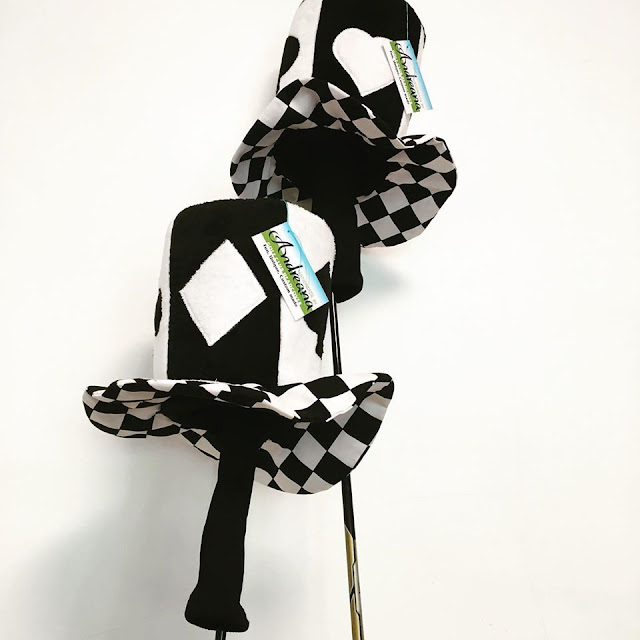 Custom Golf headcovers and puppets MAD Hatter black and white GOLF