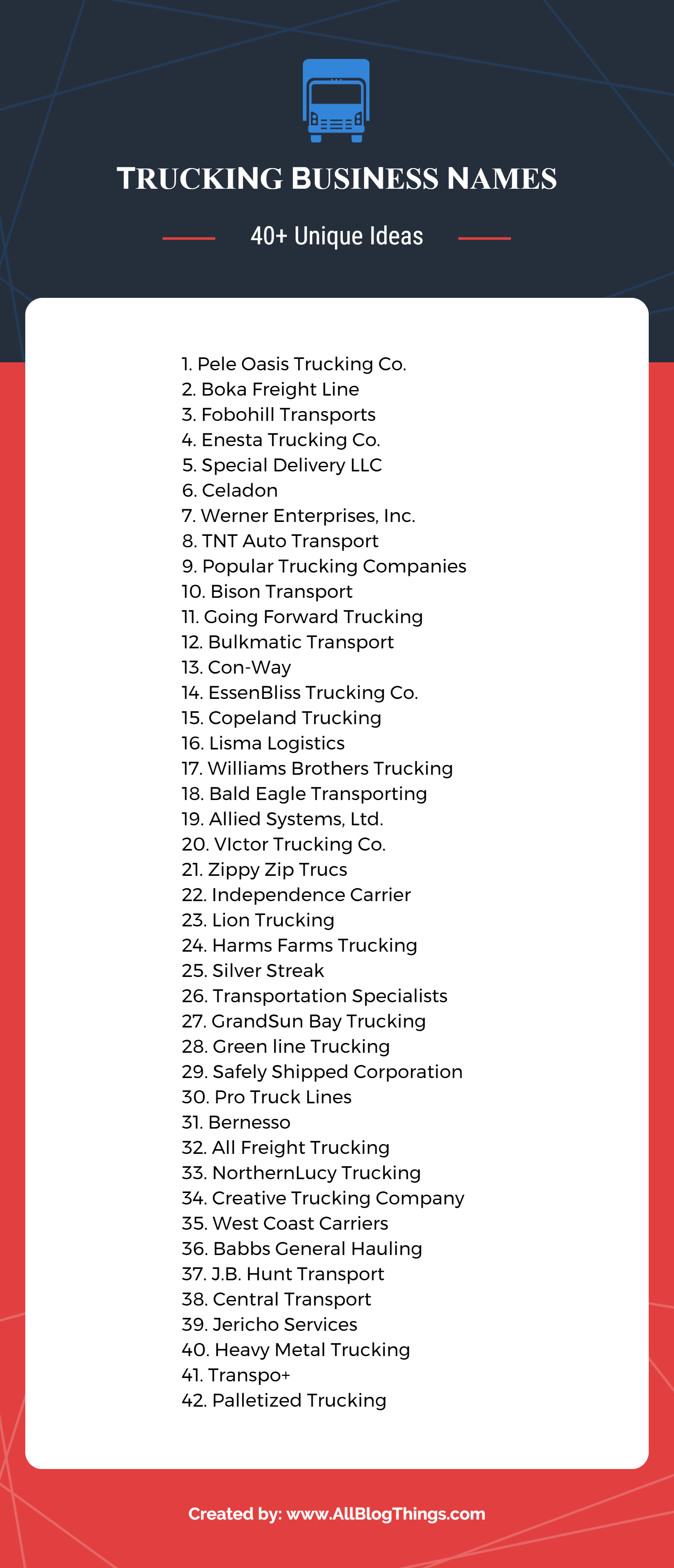 Unique Trucking Company Names Infographic by AllBlogThings.com