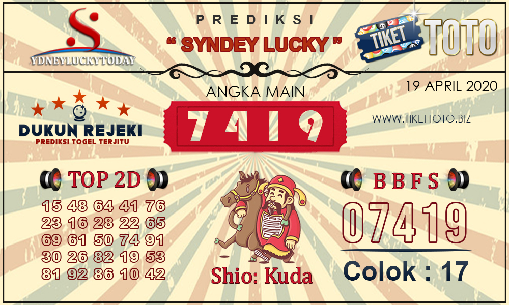 Prediksi Togel SYDNEY LUCKY TIKETTOTO 19 APRIL 2020