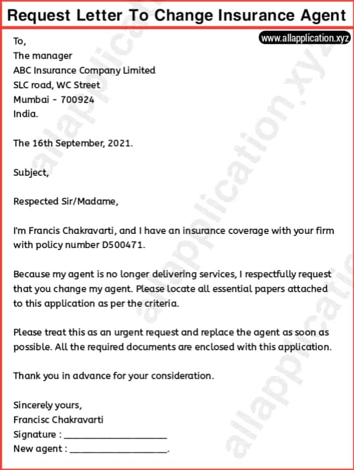 Request Letter To Change Insurance Agent (3 SAMPLES)