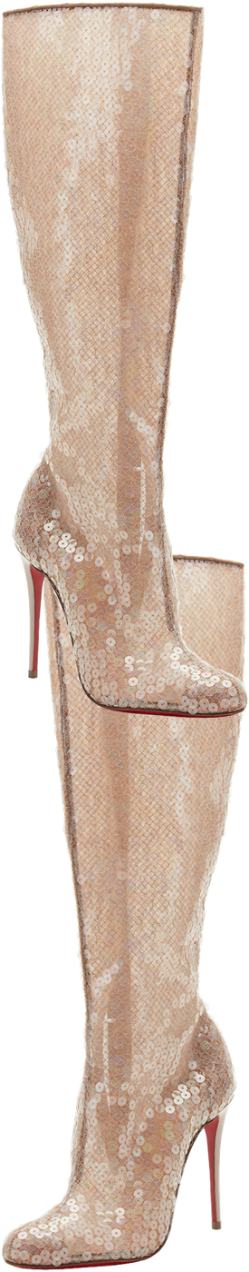 Christian Louboutin Tennissina Sequined Red Sole Knee Boot, Nude