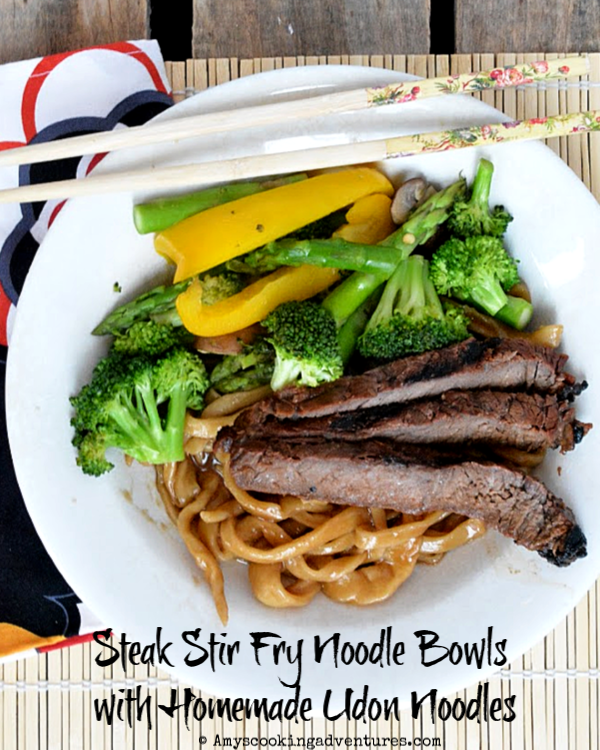 Steak Stir Fry Noodle Bowls with Homemade Udon Noodles 