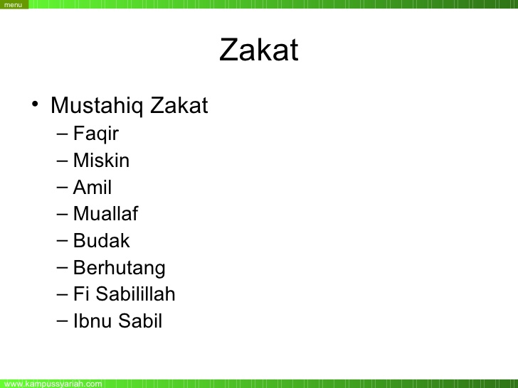 Sebutkan 8 golongan yang berhak menerima zakat