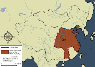 Mapa antiguo de China bajo el dominio de la dinastia Qin - año 221 aC