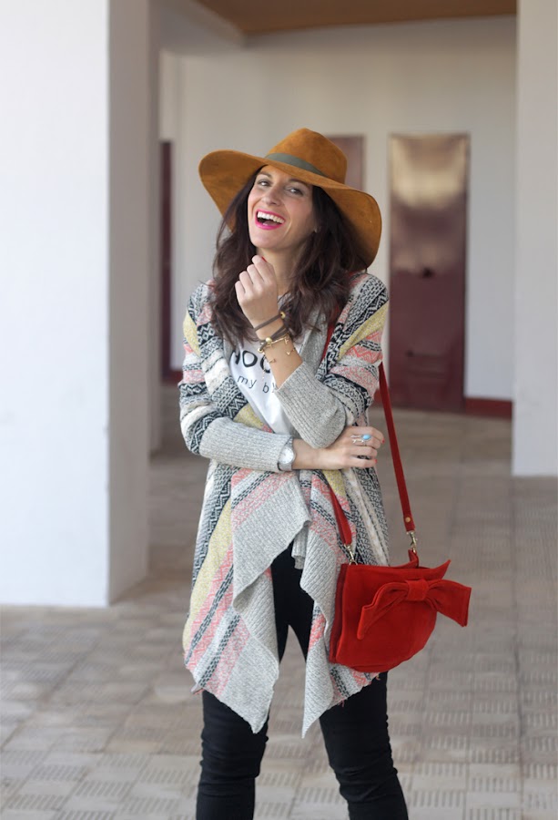 Ethnic Cardigan, Jeans and Hat