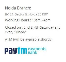 Paytm Payments Bank Branch Location