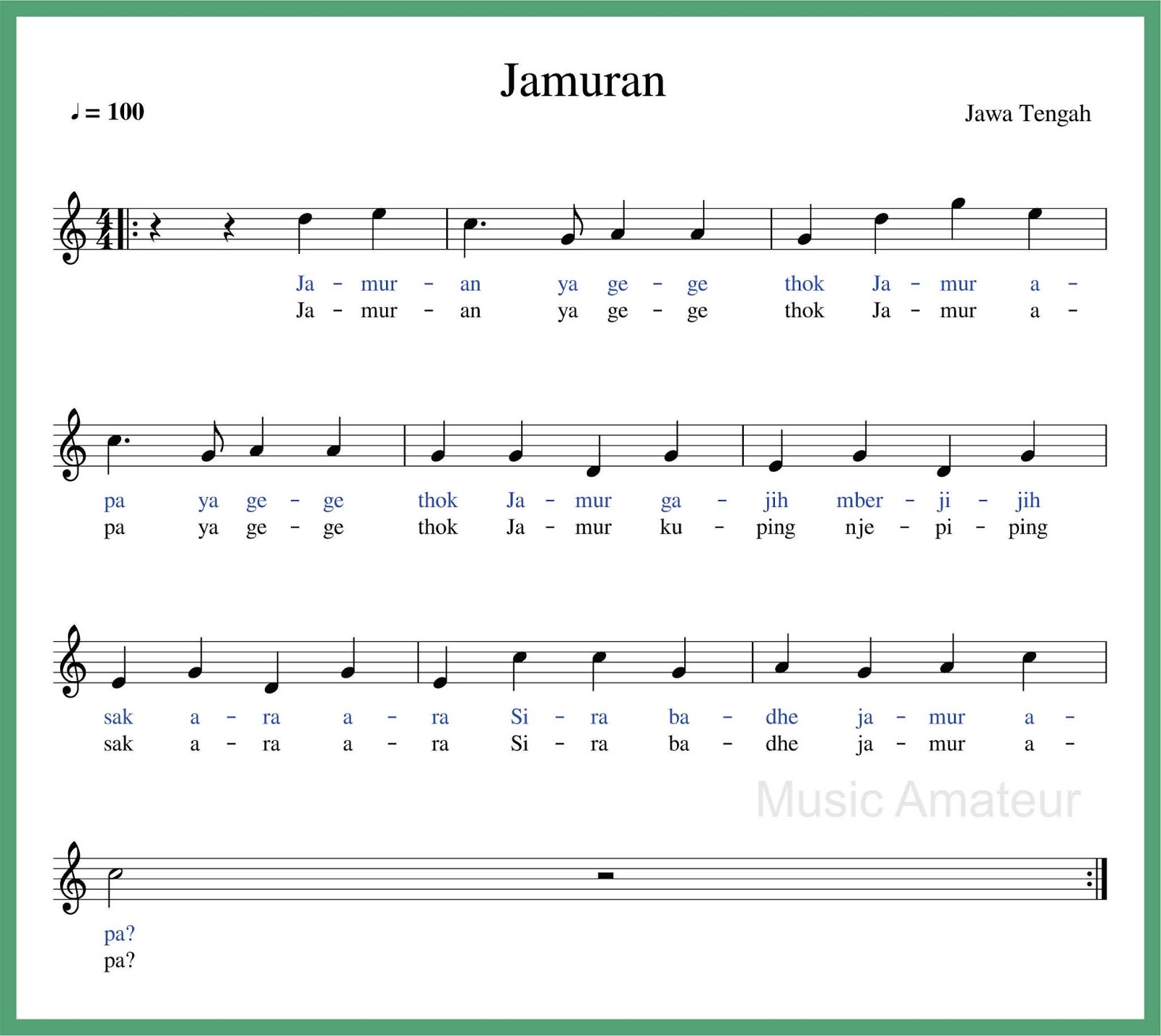 Not Angka Suwe Ora Jamu - Koleksi Not Angka