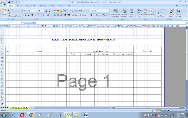 Format rekapitulasi penilaian peserta terhadap pelatih/narasumber