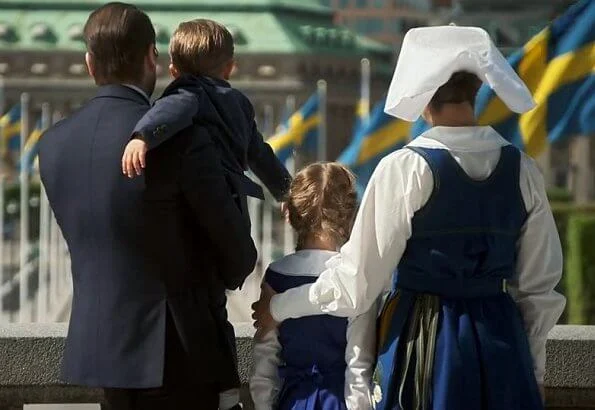 Princess Victoria in Rodebjer dress. Princess Madeleine, Princess Leonore, Princess Adrienne, Princess Estelle, Princess Sofia