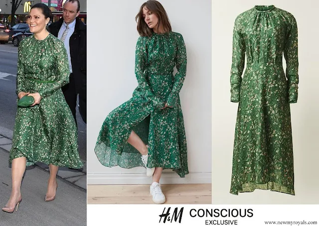 Crown Princess Victoria wore a H&M green floral dress from H&M Conscious Exclusive Collection 2018