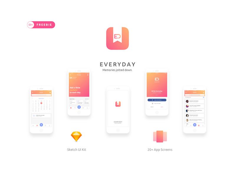 Everyday iOS NoteTaking App UI Kit Freebiegig