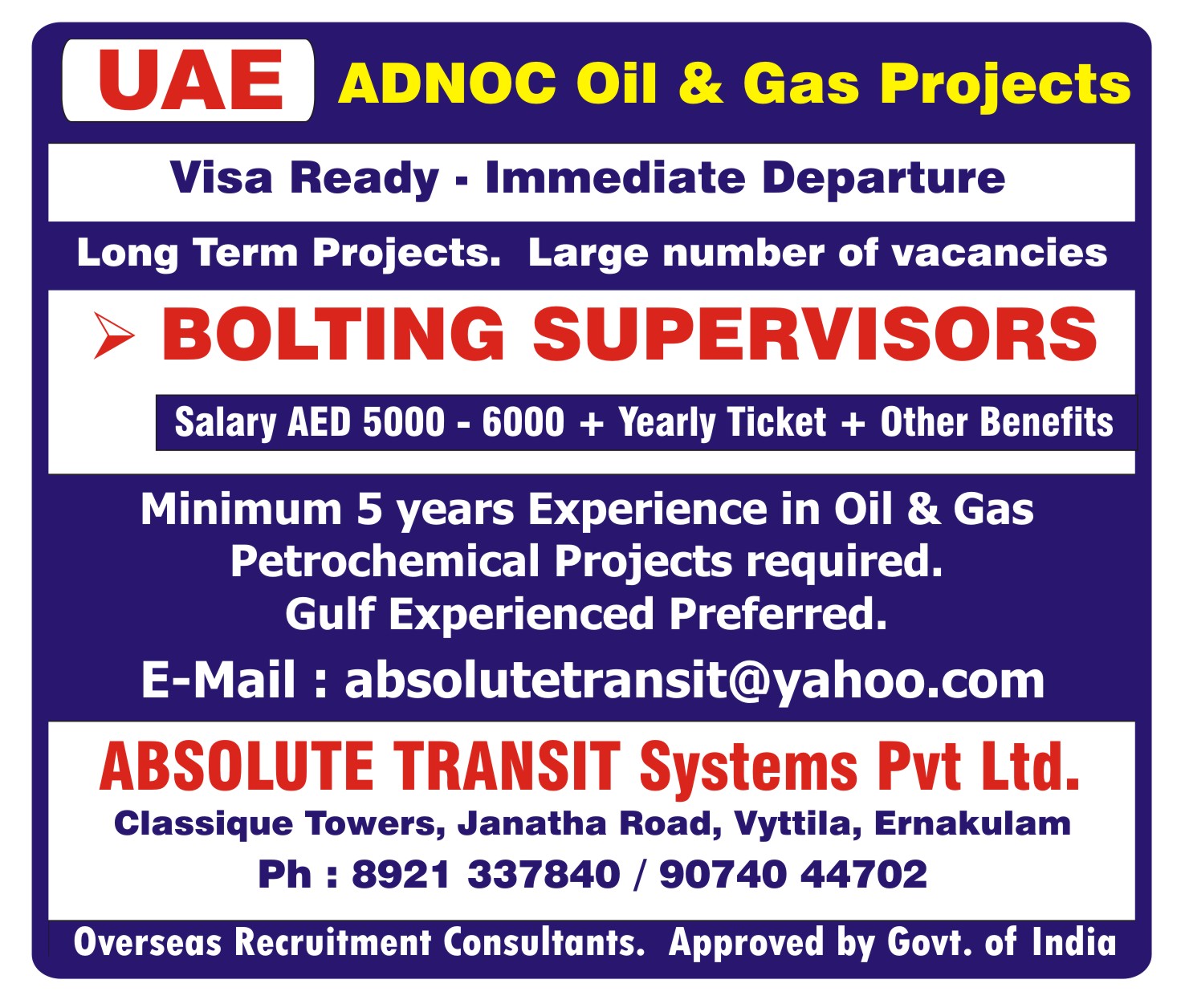 Immediate Job Opportunities for Qatar and UAE