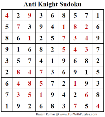 Answer of Anti Knight Sudoku Puzzle (Fun With Sudoku #386)