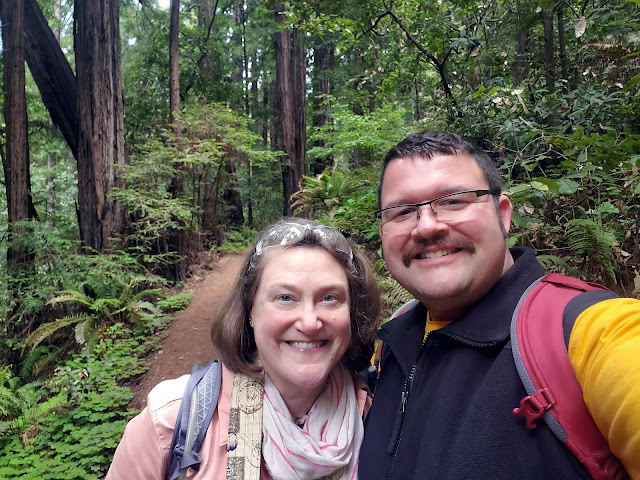 Image of Redwood trees in Muir Woods and two people