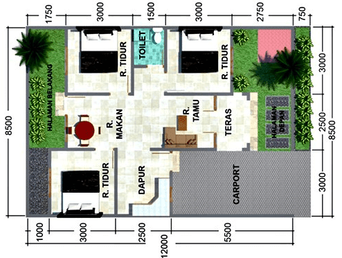 20 Contoh Gambar Denah Rumah Minimalis 3 Kamar Tidur Masa 