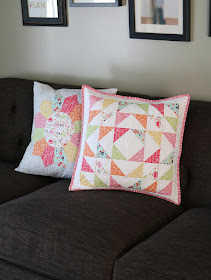 Quilted patchwork pillows made by Andy of A Bright Corner