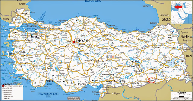 Mapa rodoviário localização Mardin – Turquia