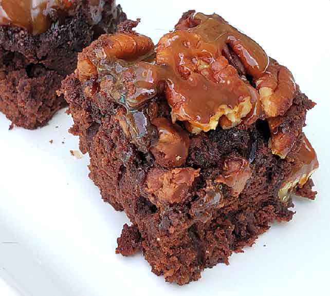 turtle brownies made with a chocolate cake mix