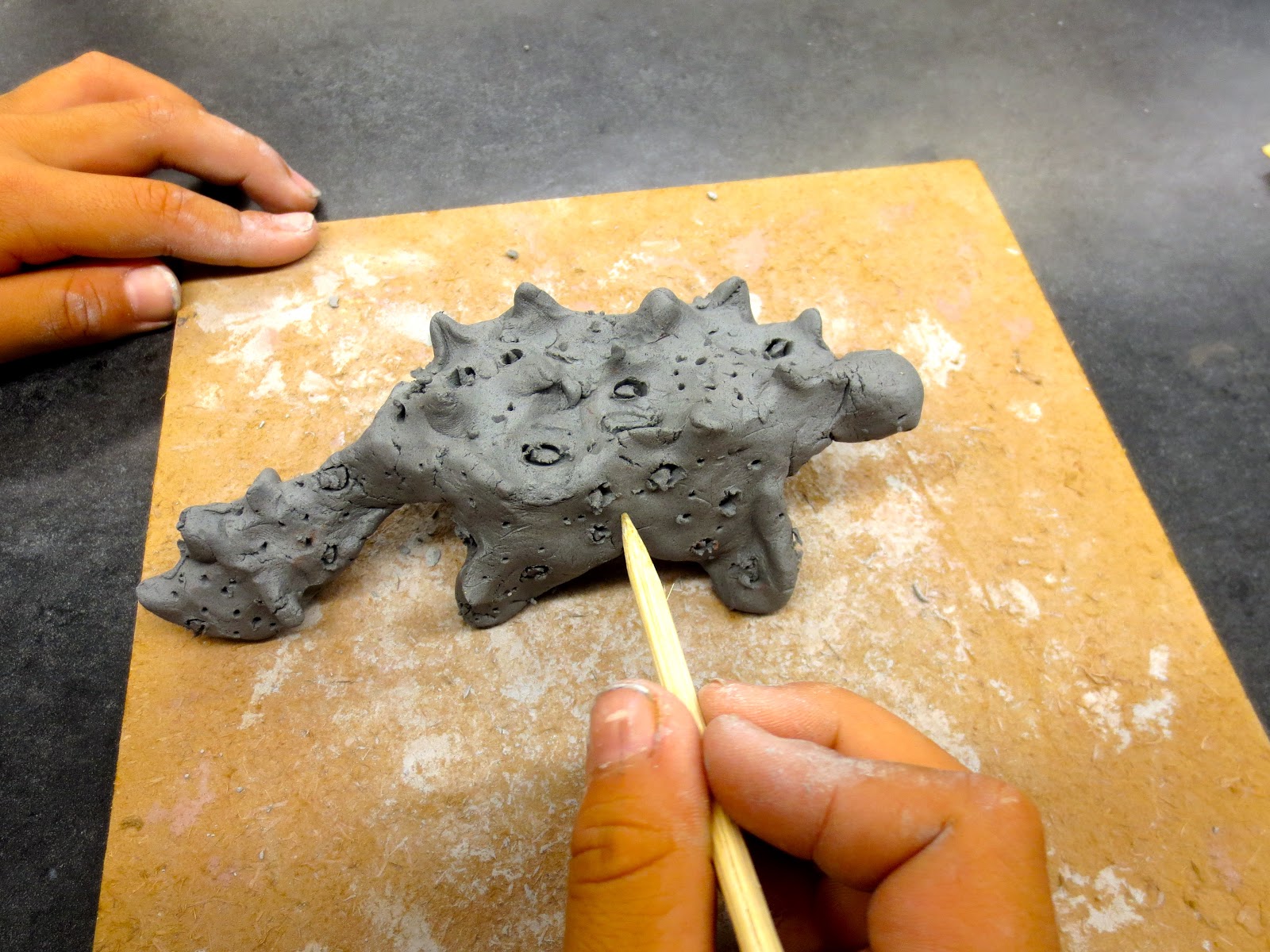 Zilker Elementary Art Class 1st Grade Clay Dinosaur Sculptures