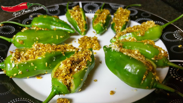 stuffed fried green chilies recipe, Bharli Mirchi, Bharwan Mirch green chilies, indian, indian recipe, indian cuisine, spicy food, dry relish, relish, rice dishes, traditional, traditional indian recipe, traditional indian side dish, side dish, stuffed chilies, fried chilies, food, food photography, pinterest food, spicy food recipe, spicy food pictures, food styling, food styling pictures, spicy fusion kitchen, organic chilies, organic vegetables