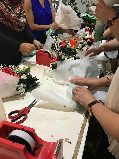 wrapping up the flowers