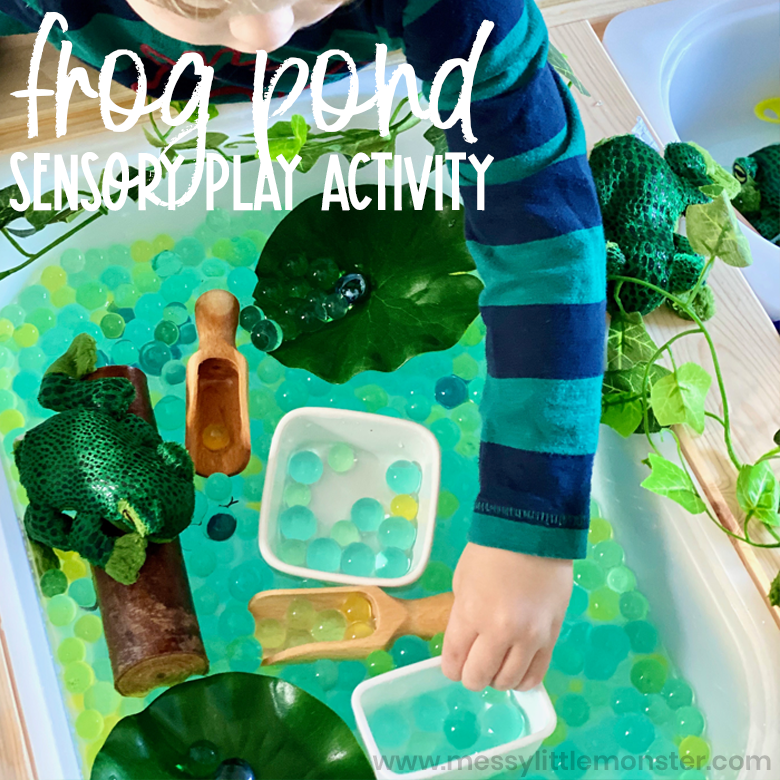 frog pond spring sensory bin