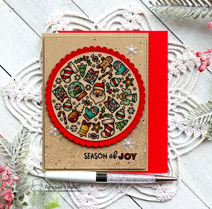 Season of Joy Card by Larissa Heskett for Newton's Nook Designs using Christmas Roundabout Stamp Set and the Circle Frames Die Set  #newtonsnook #newtonsnookdesigns #christmasroundabout #circleframesdieset #wowembossing #copicmarkers