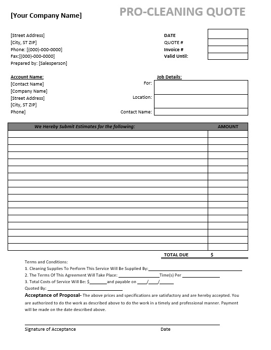 Office Cleaning Quote Template Invoice Template