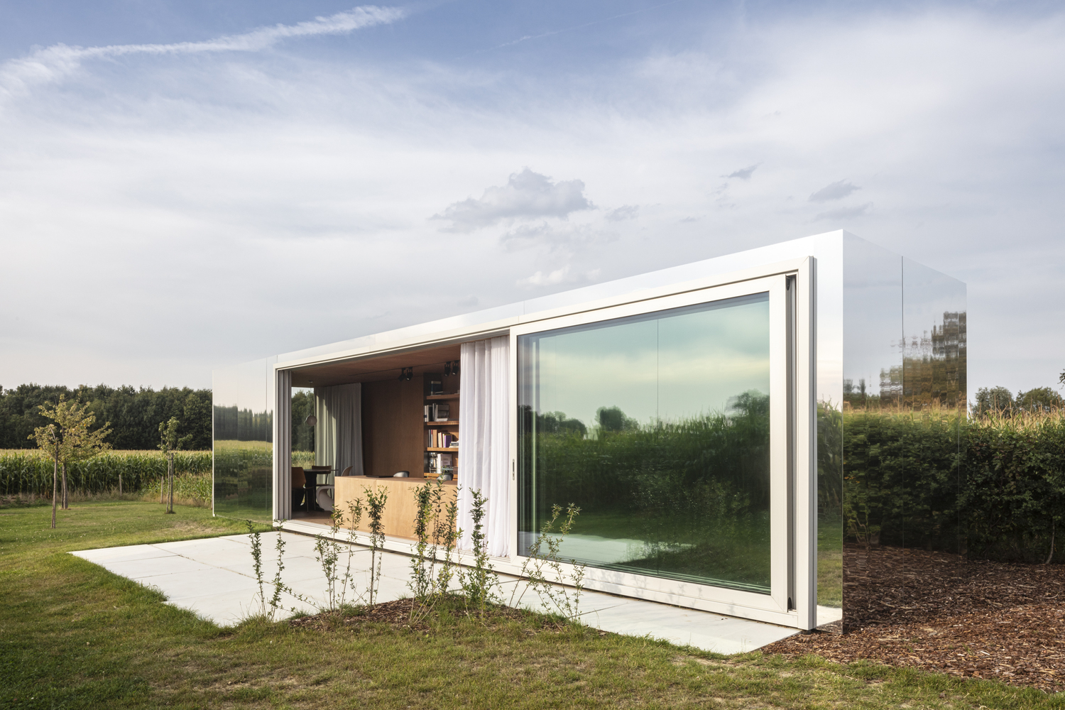 Shipping Container Homes Buildings Office In 40 Ft Shipping Container Covered With Mirrored Aluminum Panels Belgium