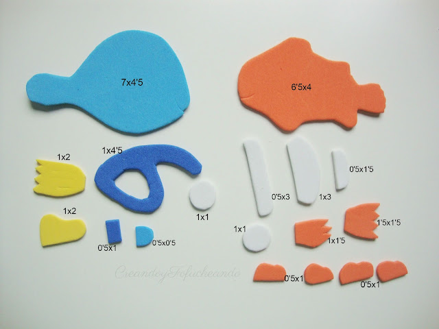 Medidas de las piezas para la visera de goma eva de nemo y dory
