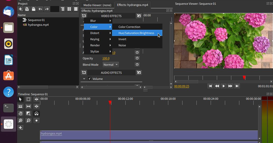 serverあれこれ Olive EditorでHue/Saturation/Brightnessビデオ効果を使用して色相・彩度・明度を変更する