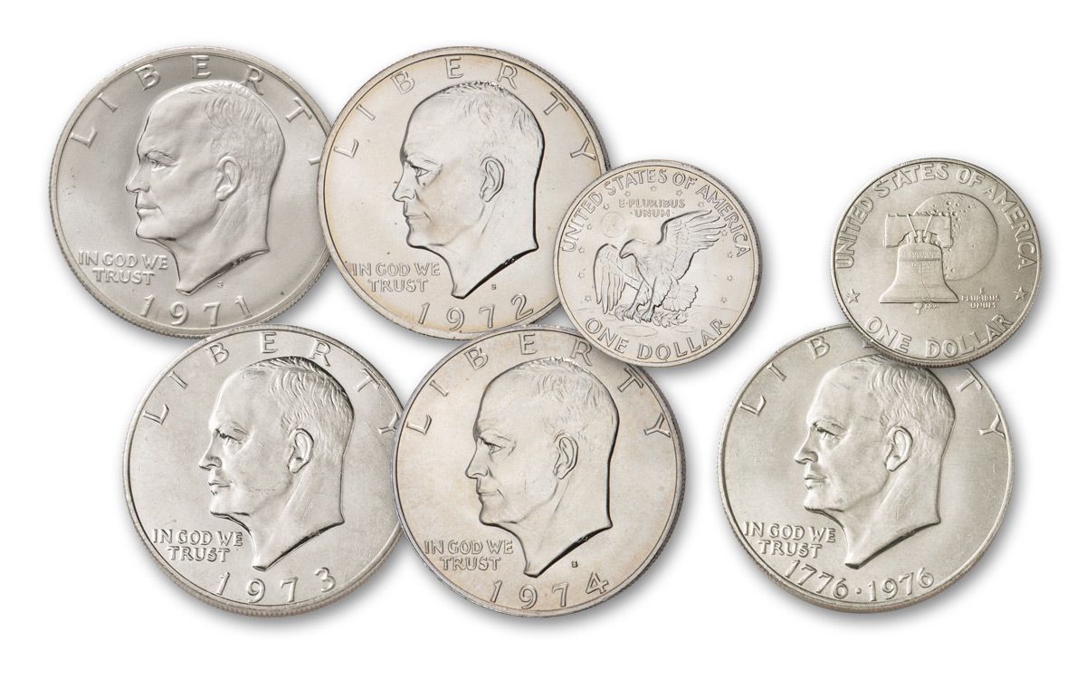 1974 & 1976 Lot of 3 D Mint Eisenhower $1 Coins  "Ike Dollars" 1972 