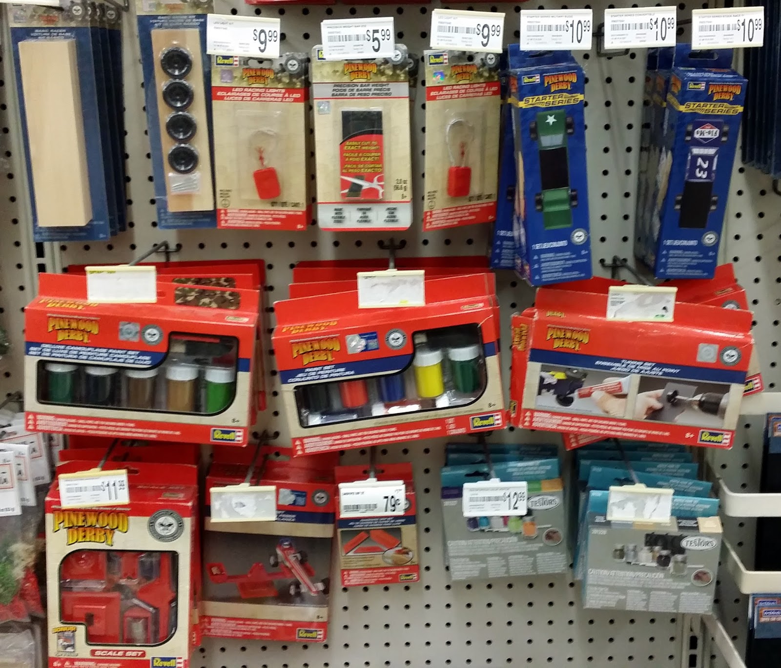 Just A Car Guy the Revell Pinewood Derby section in Michaels arts n