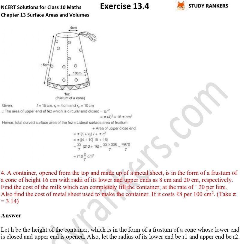 NCERT Solutions for Class 10 Maths Chapter 13 Surface Areas and Volumes Exercise 13.4 Part 3