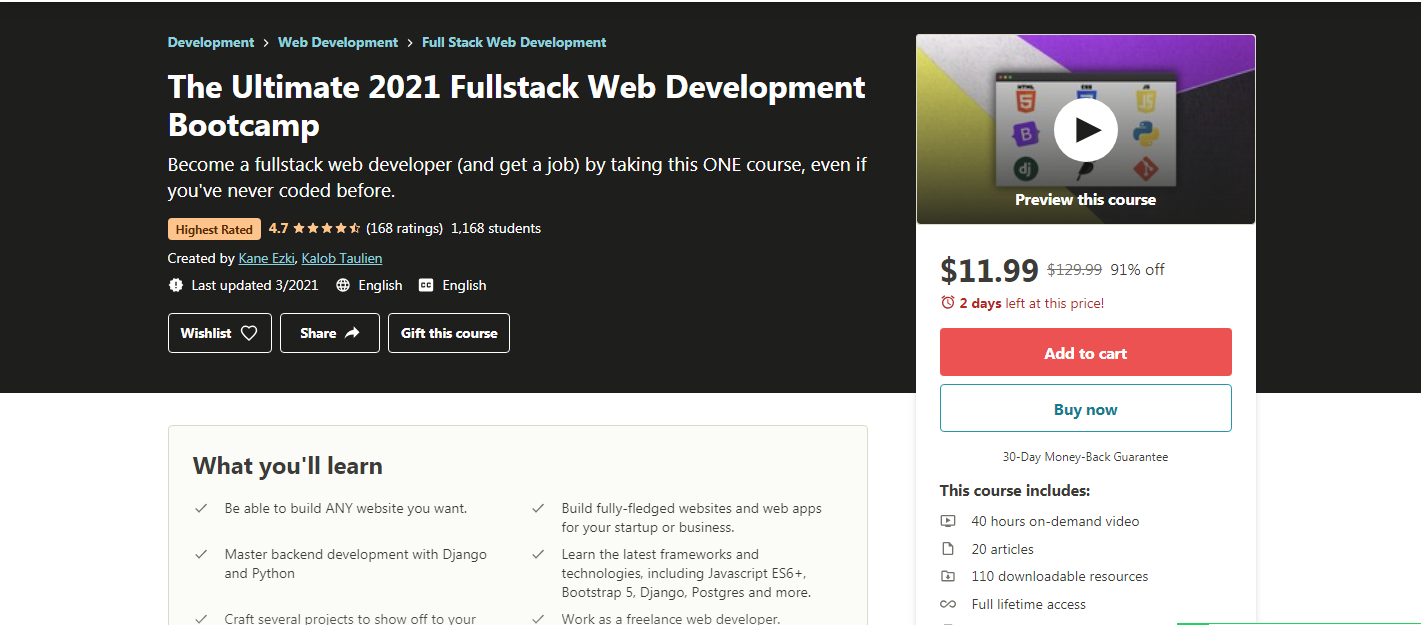 The Ultimate 2021 Fullstack Web Development Bootcamp