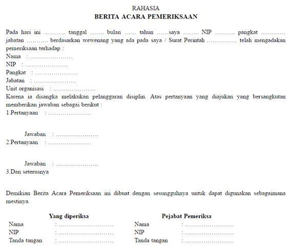 Contoh Berita Acara Pemeriksaan dalam Peraturan Disiplin PNS | Portal ...