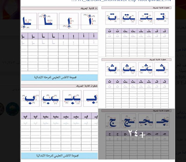 تدريبات على كتابة الحروف العربية 