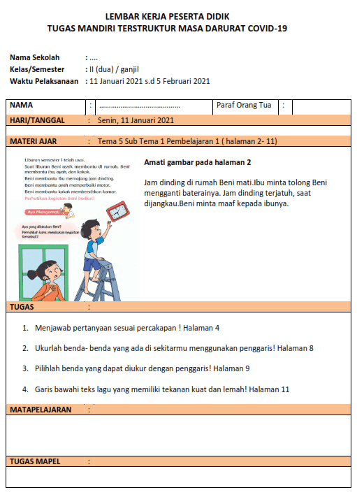 Modul BDR SD Semester 2 Tahun Ajaran 2020-2021 Kelas 1 2 3 4 5 6