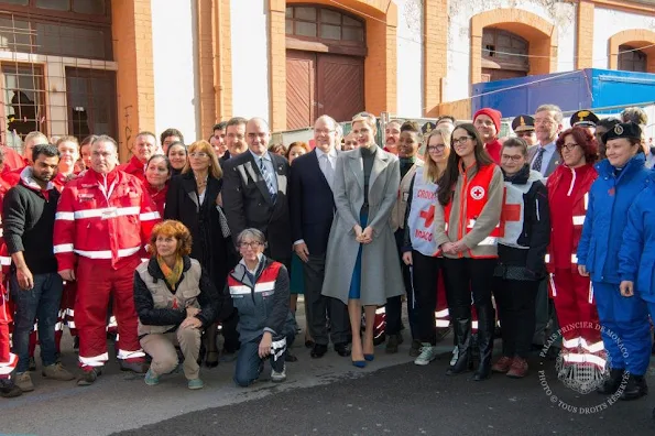 Prince Albert II of Monaco, his wife Princess Charlene of Monaco and President of Red Cross of Monaco met with the refugees seeking asylum