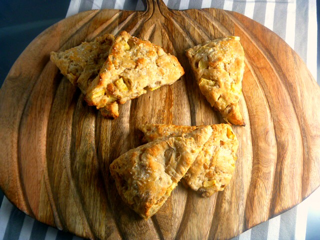 Scones filled with sweet apples and bits of spicy ginger that are soft on the inside, and a little crispy on the outside. The best way to start your day! - Slice of Southern