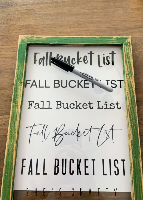 She's Crafty Fall Bucket List Dry Erase Frame