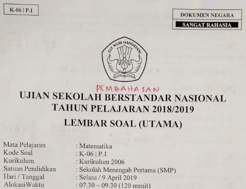 Pdf Pembahasan Usbn Matematika Smp 2019 Paket 1 Kode Soal K 06 P 1
