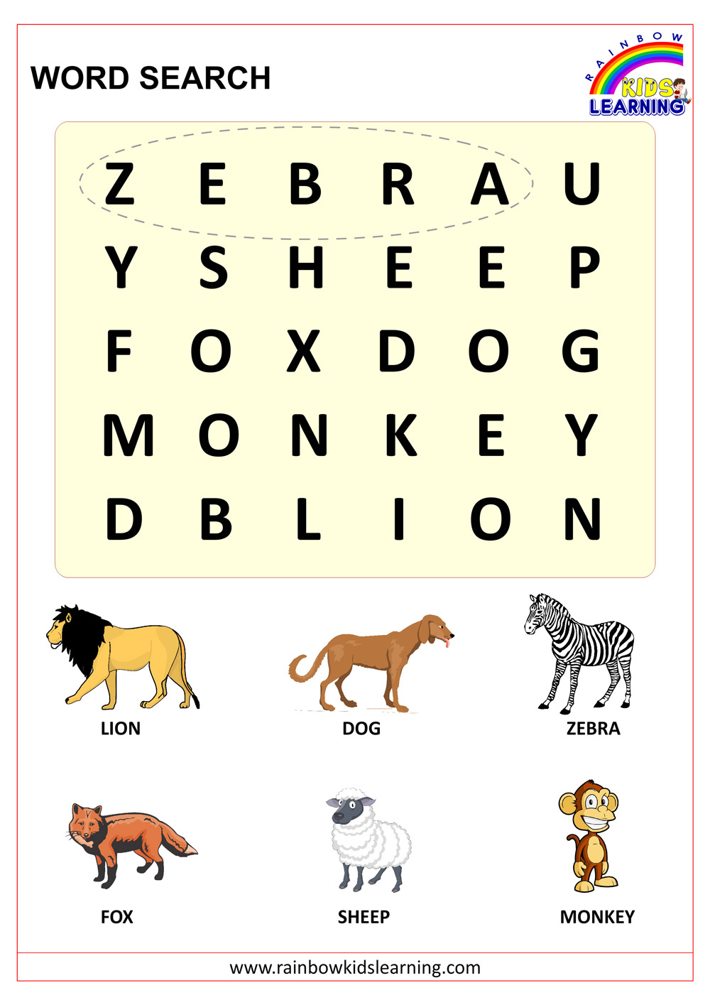 Word Search Puzzles for Kids - Rainbow Kids Learning