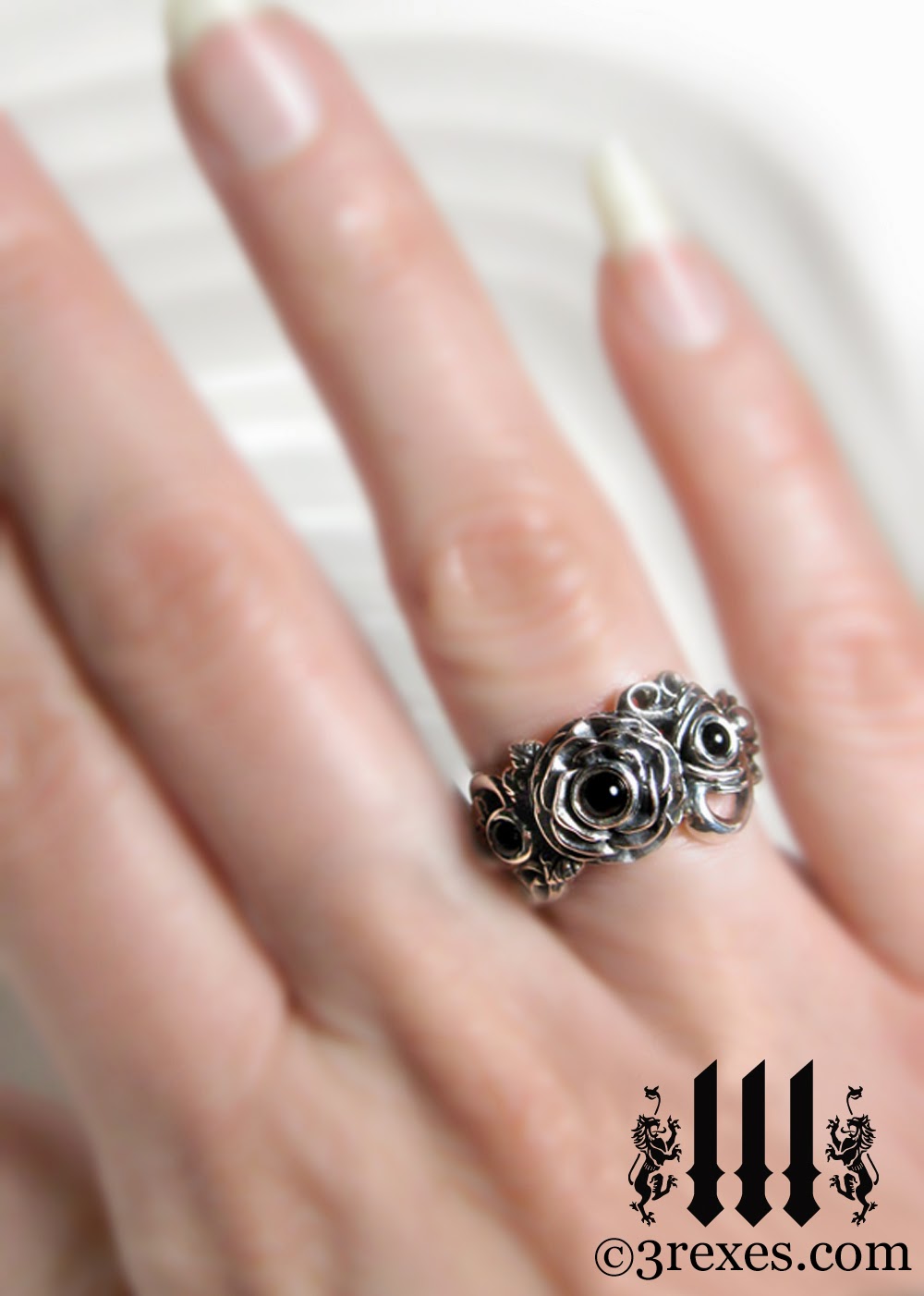 rose moon spider gothic ring with black onyx model