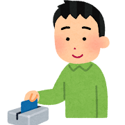 カードリーダーにカードをスワイプする人のイラスト(男性)