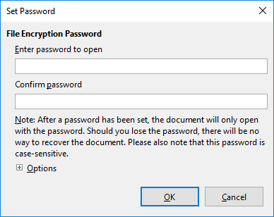 เอกสารป้องกันด้วยรหัสผ่านด้วย LibreOffice