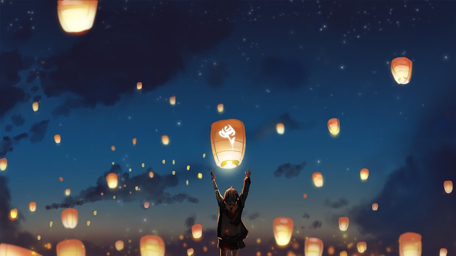 Sky Lantern, Scenery, Anime, 4K, 133 Wallpaper
