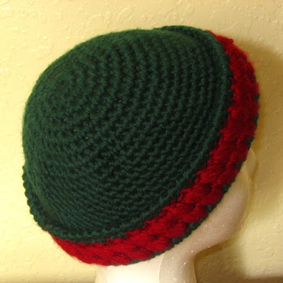  Wine Red Clusters on Pine Green Winter Hat - Hand-Crocheted By RSS Designs In Fiber