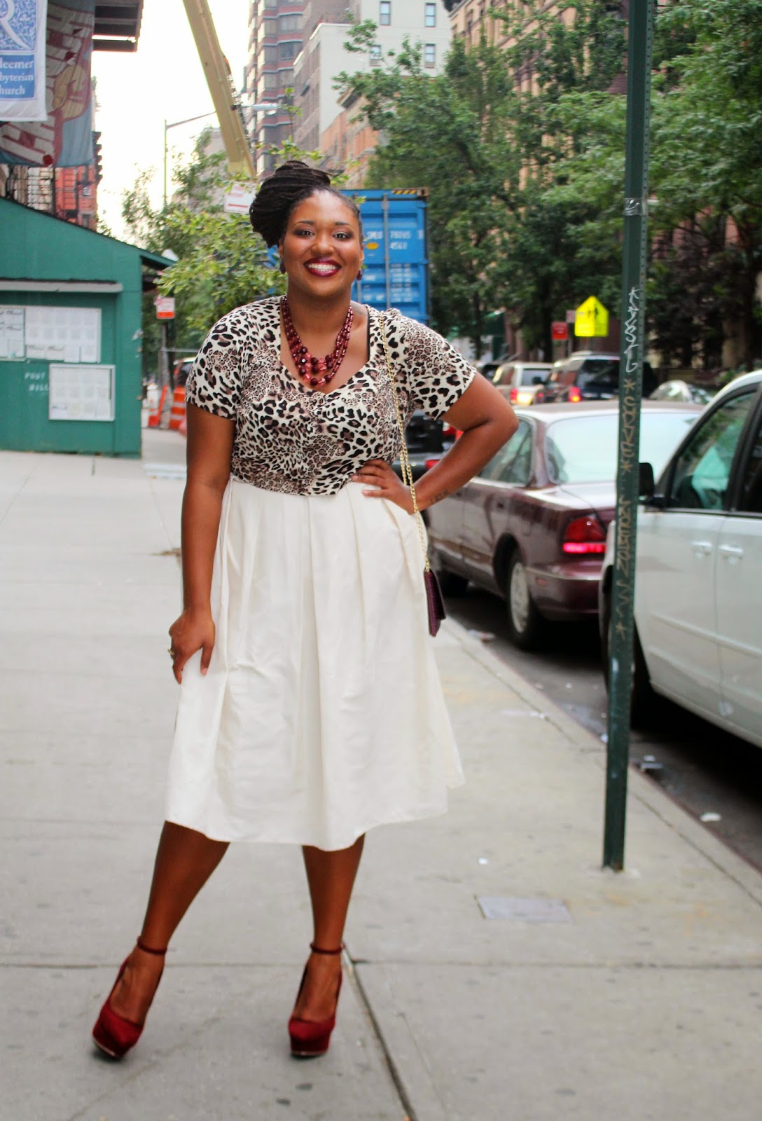 Leopard Print Crop top plus size midi skirt oxblood wedges