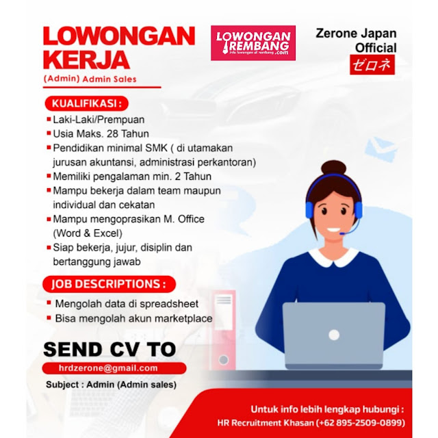 Lowongan Kerja Admin Sales Zerone Japan Official Pati Lowongan Kerja Admin Sales Zerone Japan Official Pati